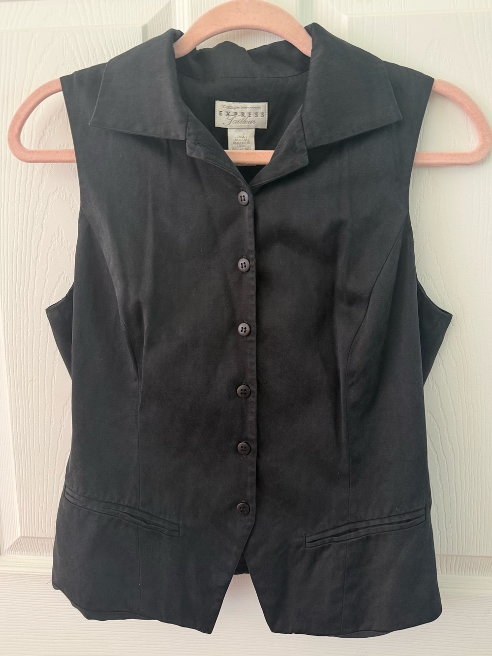VTG Express Tailleur Silk/Cotton Blend Vest Size 7/8 Black Minimalist 90s Y2K